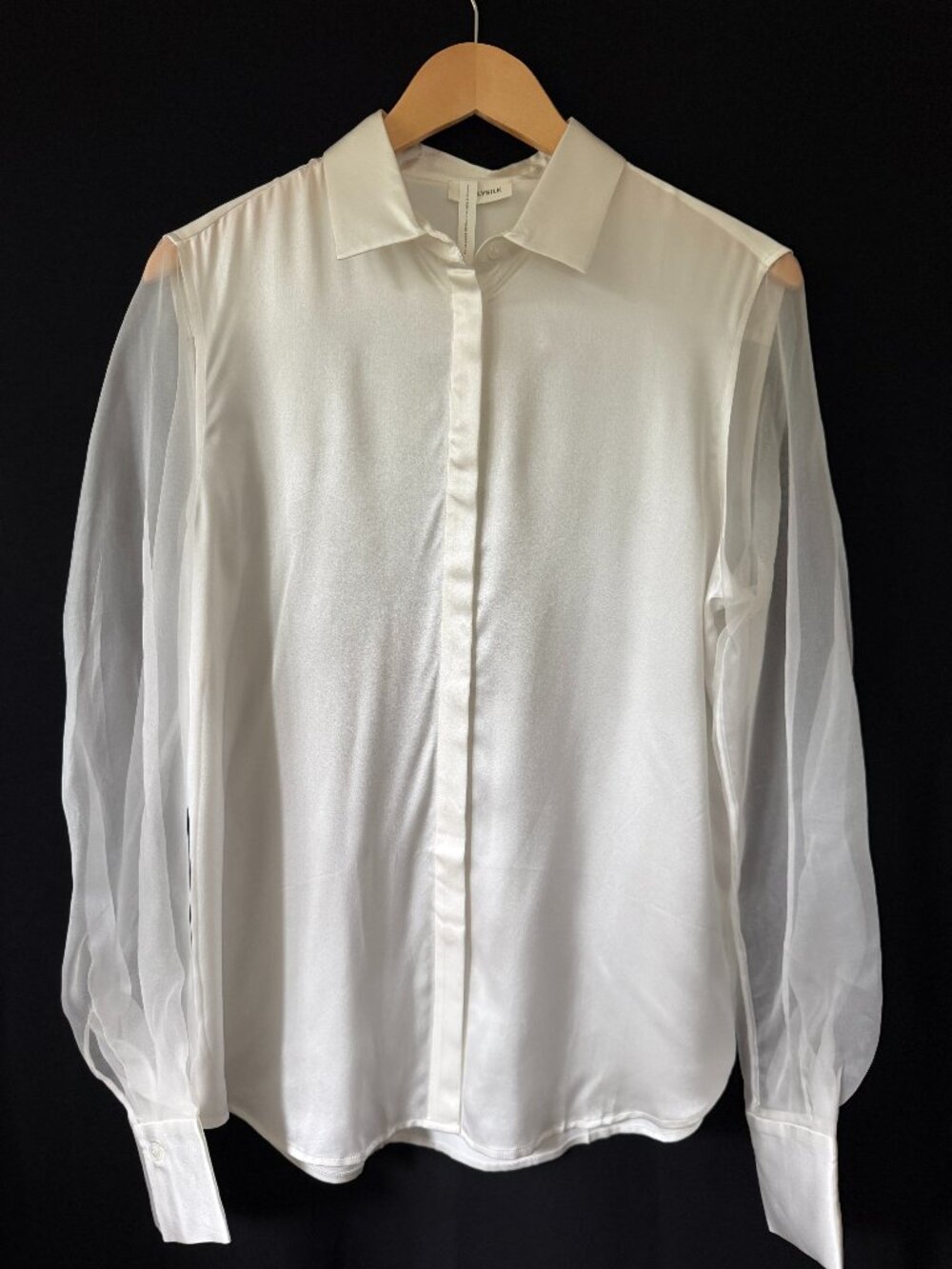Lilysilk Ethereal Silk Shirt Natural White Satin Sheer Sleeve NWT M - Picture 2 of 8